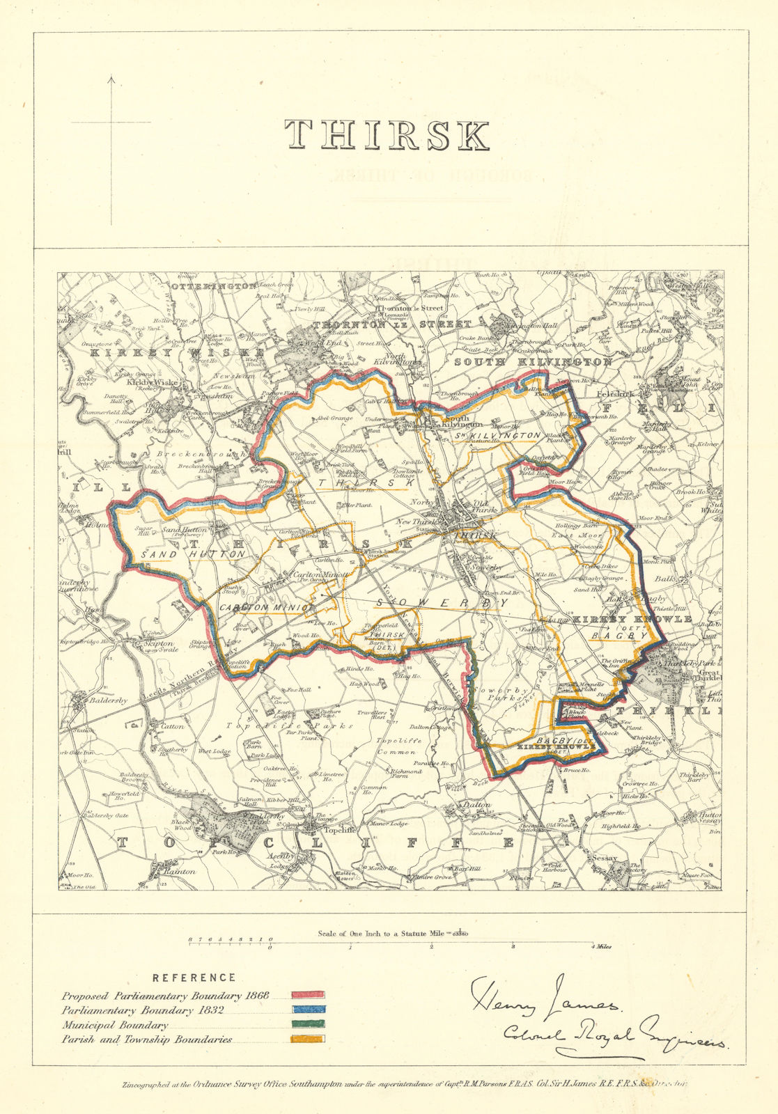 Thirsk, Yorkshire. JAMES. Parliamentary Boundary Commission 1868 old map