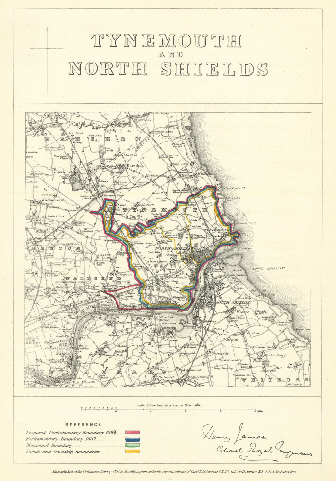 Tynemouth & North Shields. JAMES. Parliamentary Boundary Commission 1868 map