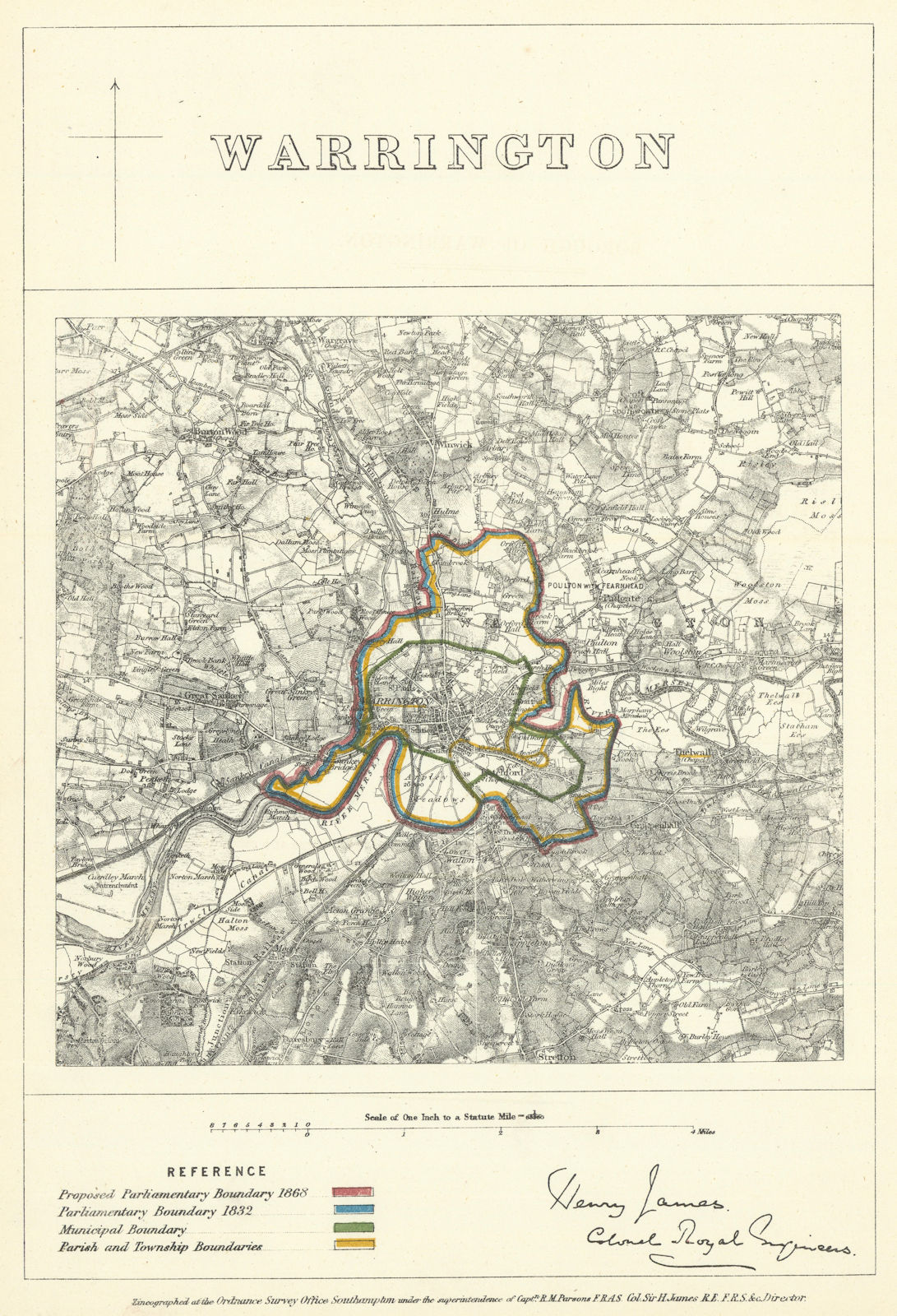 Warrington, Lancashire. JAMES. Parliamentary Boundary Commission 1868 old map