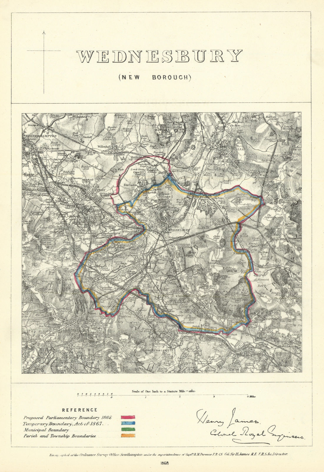 Wednesbury, Staffordshire. JAMES. Parliamentary Boundary Commission 1868 map