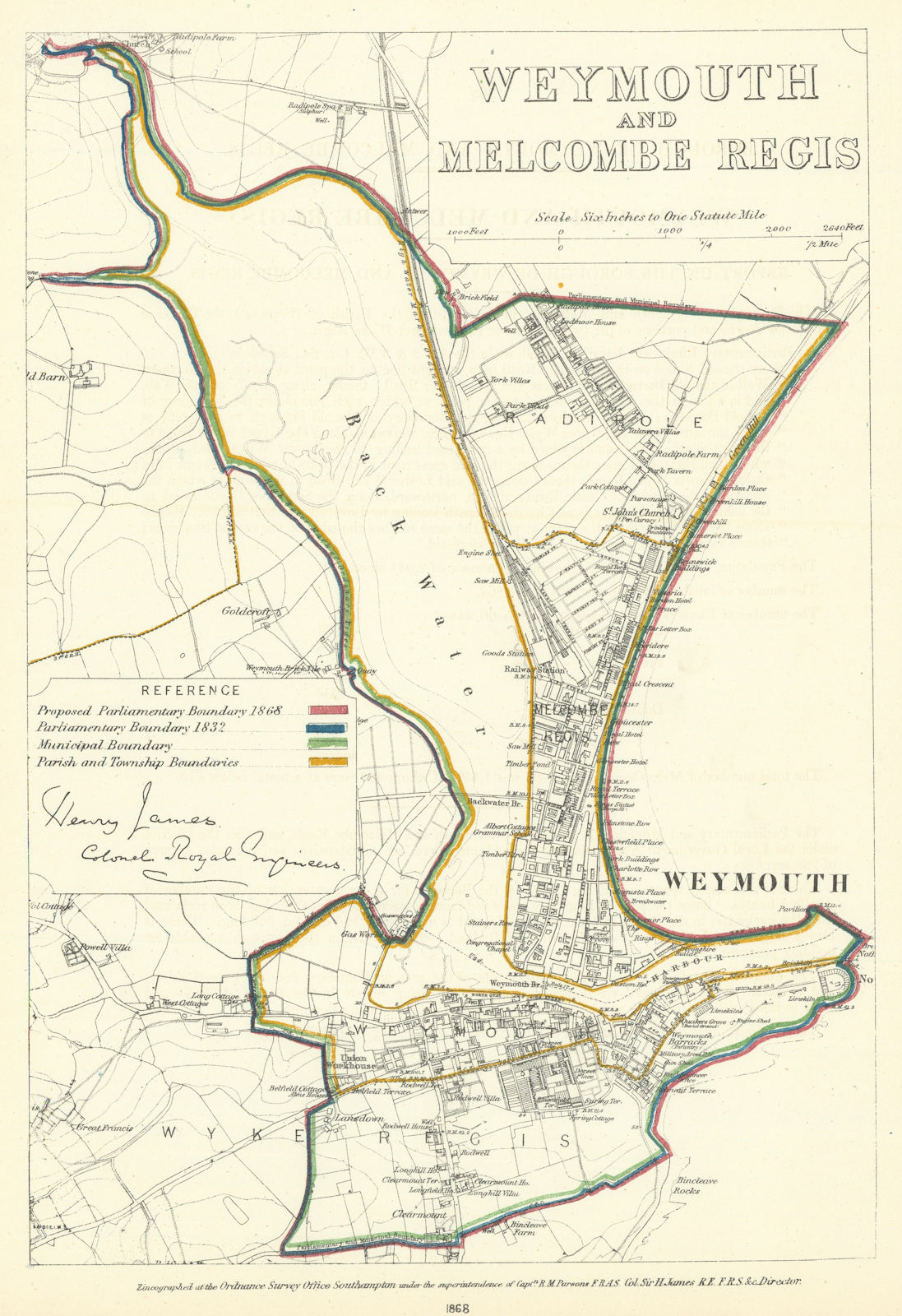 Weymouth & Melcombe Regis. JAMES. Parliamentary Boundary Commission 1868 map