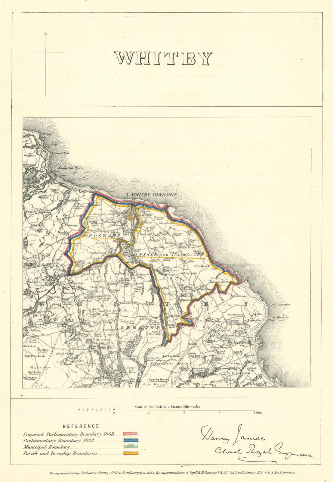 Whitby, Yorkshire. JAMES. Parliamentary Boundary Commission 1868 old map