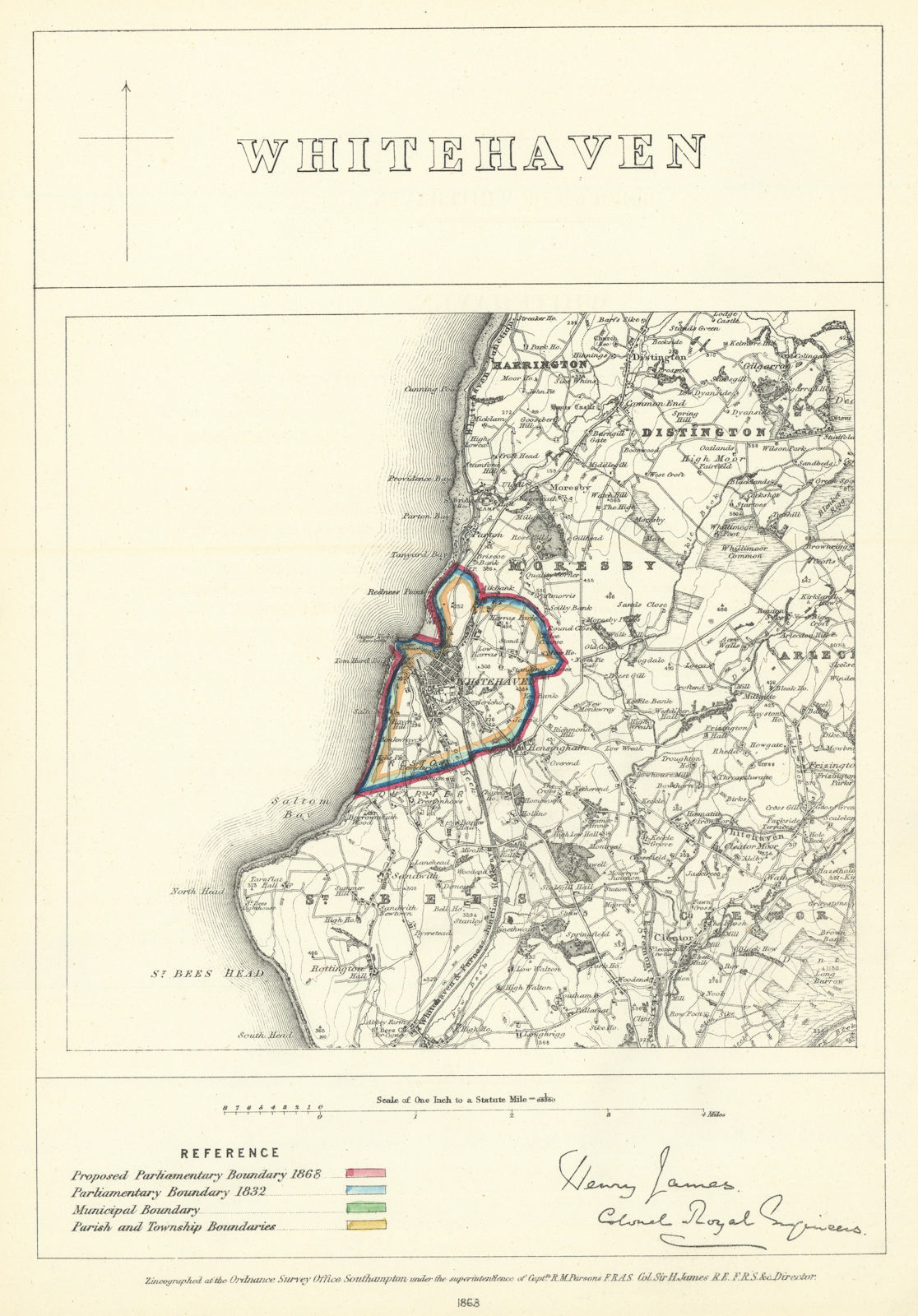 Whitehaven, Cumbria. JAMES. Parliamentary Boundary Commission 1868 old map