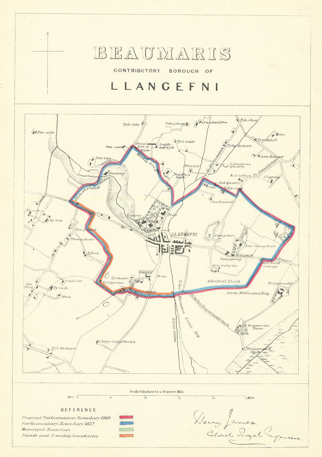 Associate Product Beaumaris Contributory Borough of Llangefni. JAMES. Boundary Commission 1868 map