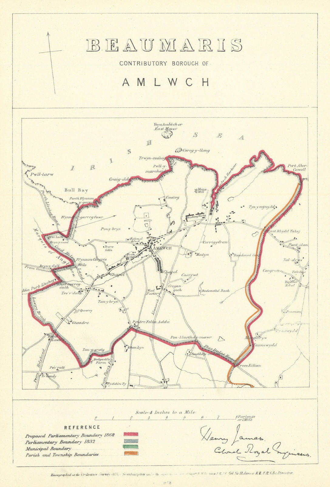 Beaumaris Contributory Borough of Amlwch. JAMES. Boundary Commission 1868 map