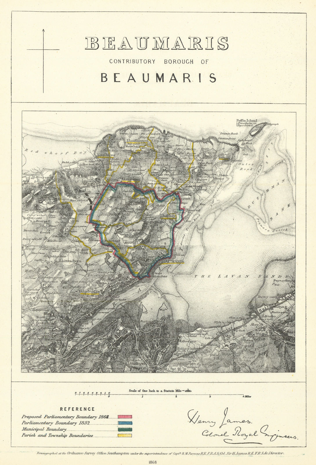 Beaumaris Contributory Borough of Beaumaris. JAMES. Boundary Commission 1868 map