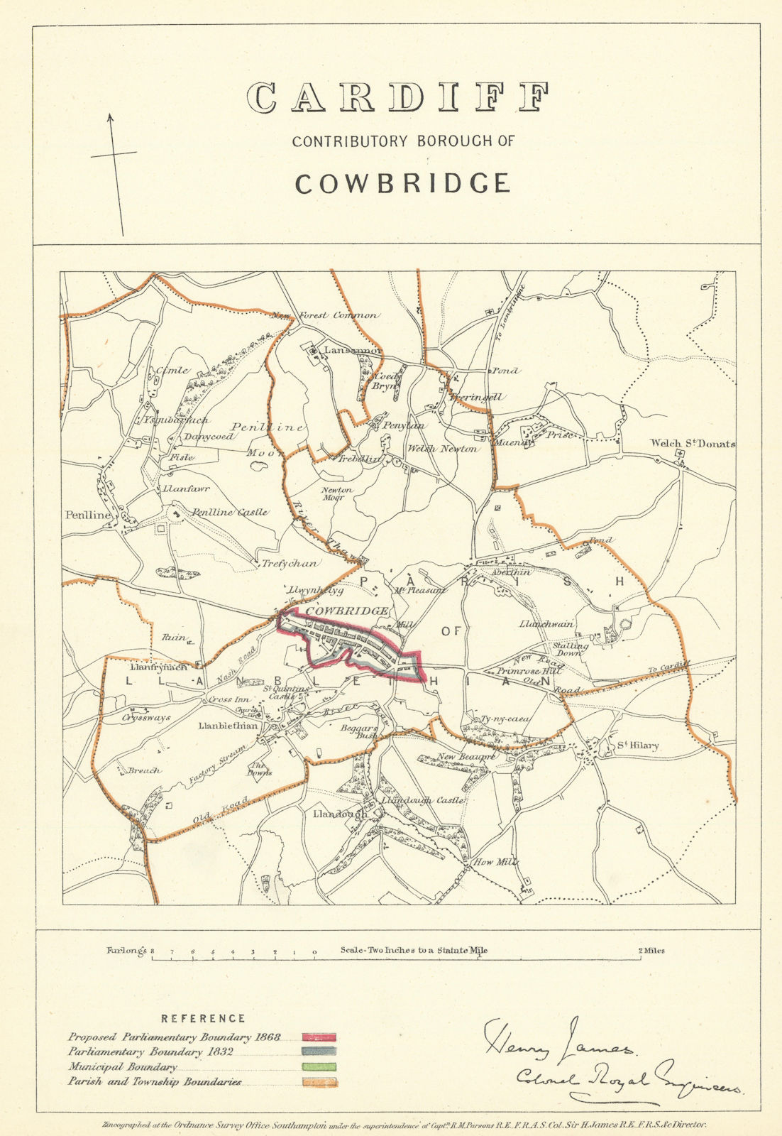 Cardiff Contributory Borough of Cowbridge. JAMES. Boundary Commission 1868 map