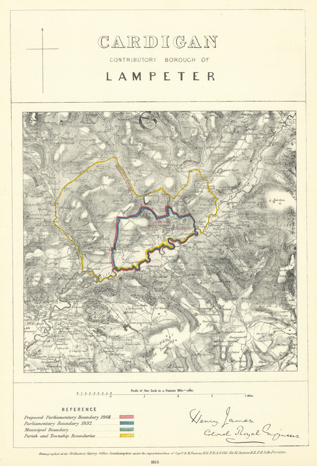 Associate Product Cardigan Contributory Borough of Lampeter. JAMES. Boundary Commission 1868 map