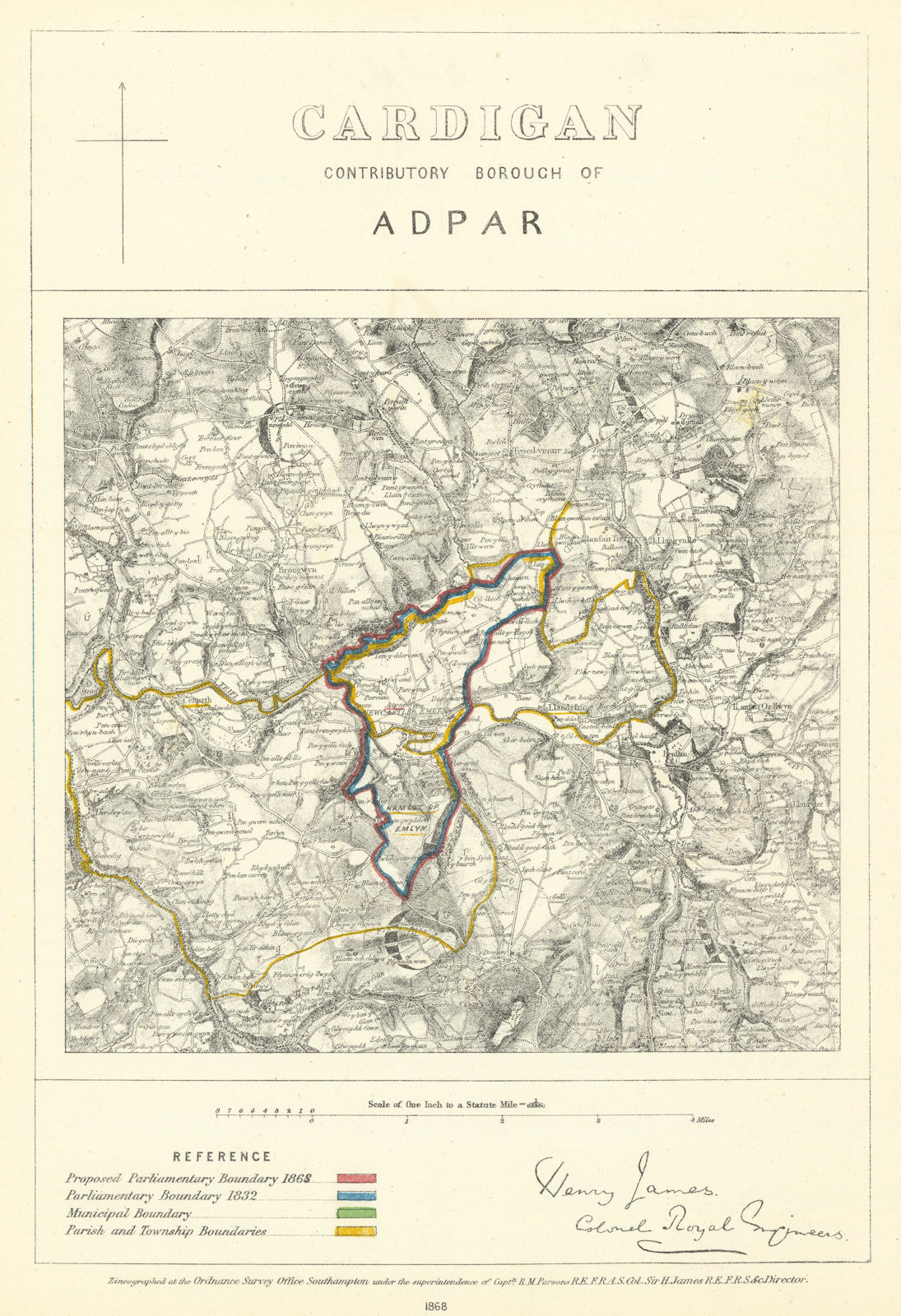 Associate Product Cardigan Contributory Borough of Adpar. JAMES. Boundary Commission 1868 map