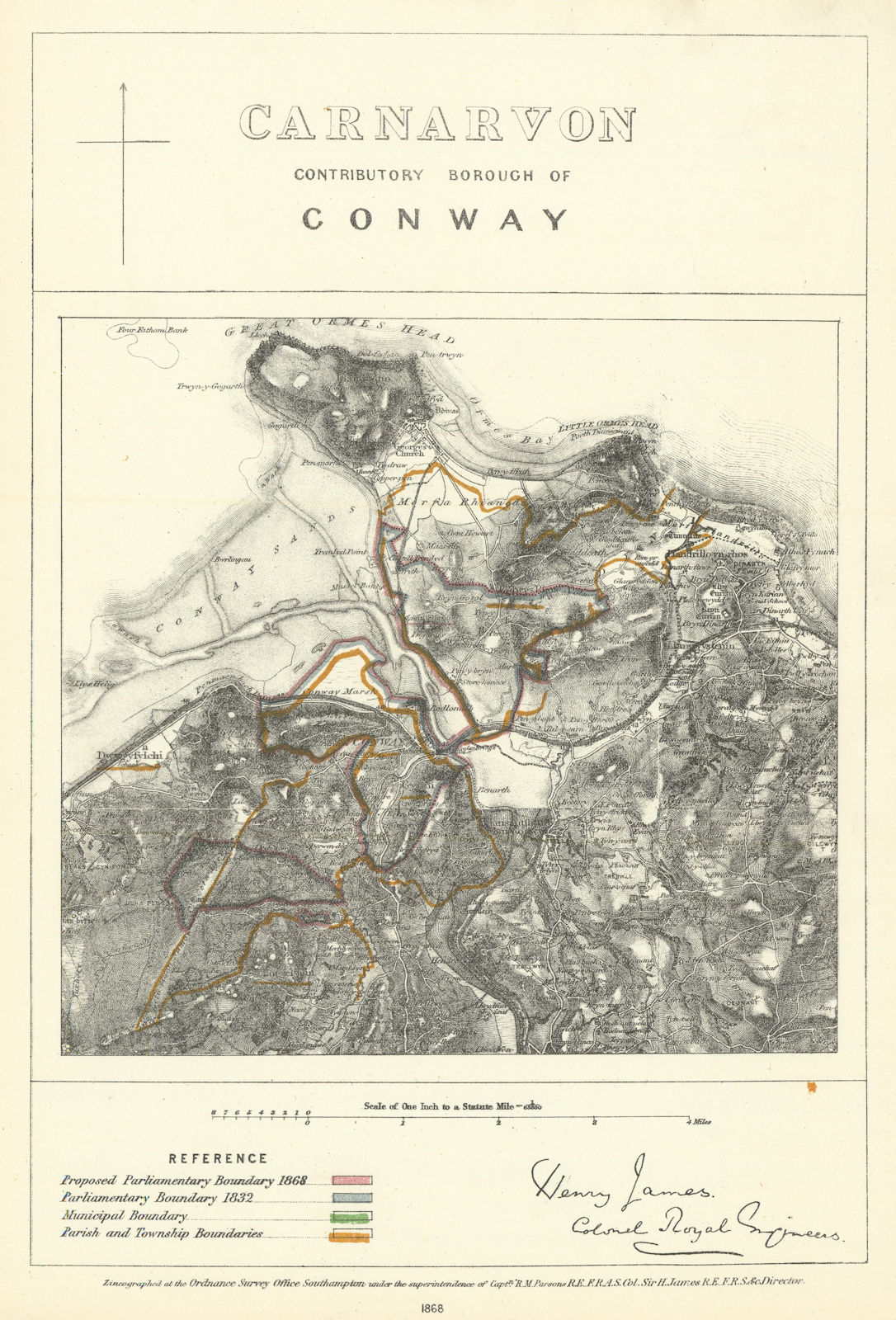 Associate Product Carnarvon Contributory Borough of Conwy. JAMES. Boundary Commission 1868 map