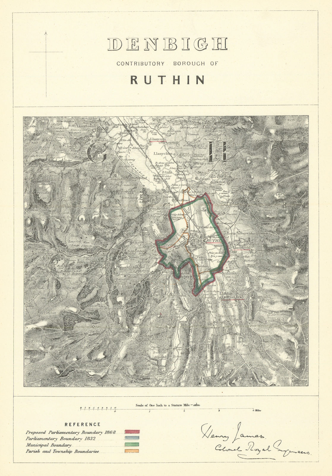 Denbigh Contributory Borough of Ruthin. JAMES. Boundary Commission 1868 map