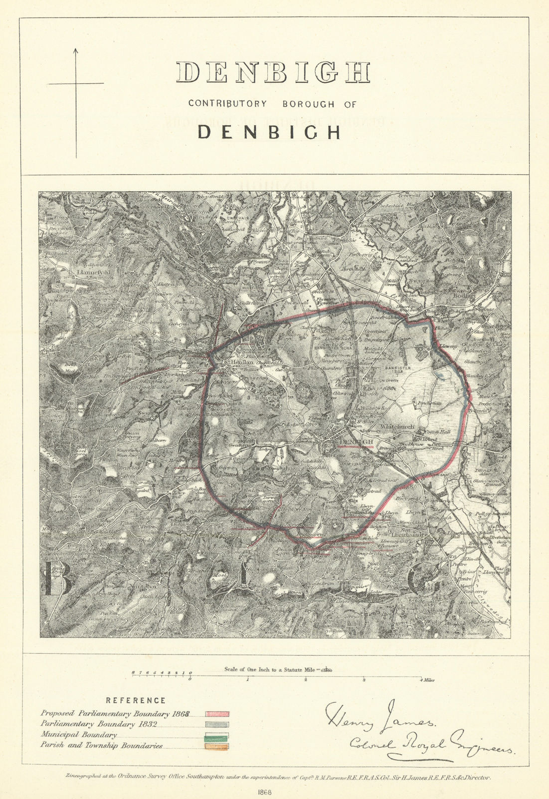 Associate Product Denbigh Contributory Borough of Denbigh. JAMES. Boundary Commission 1868 map