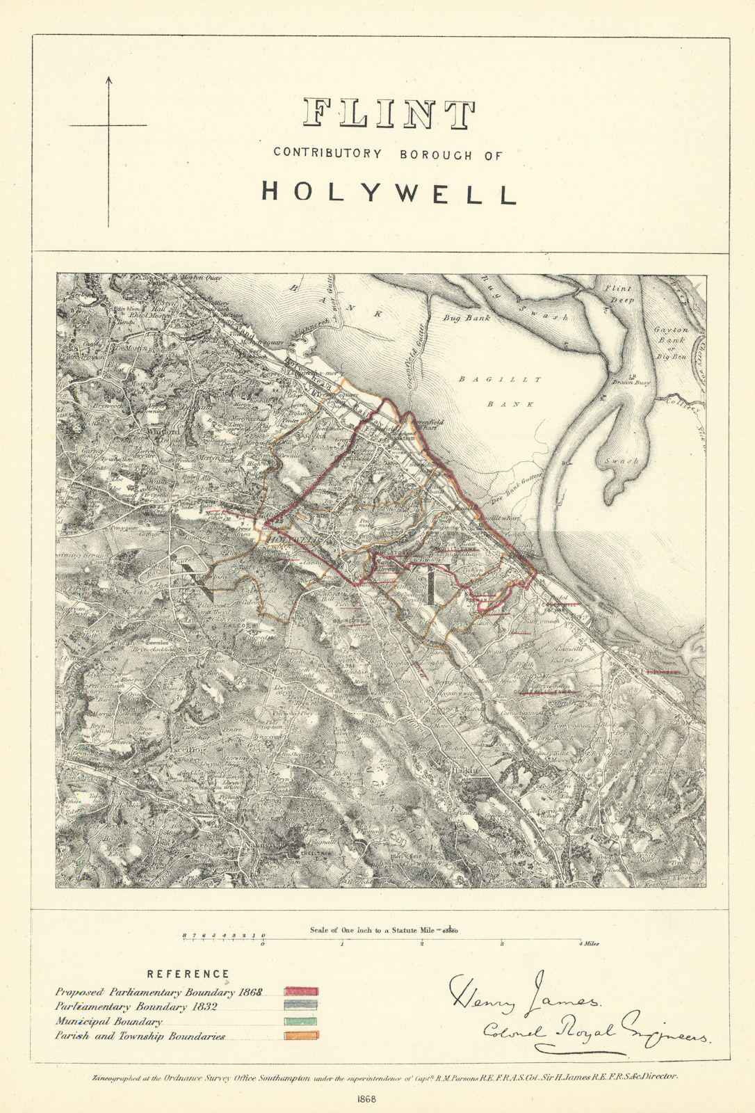 Associate Product Flint Contributory Borough of Holywell. JAMES. Boundary Commission 1868 map