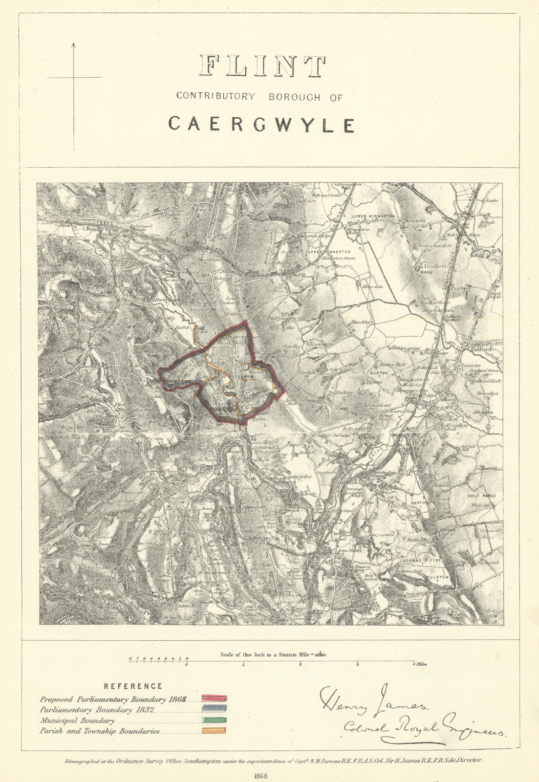 Flint Contributory Borough of Caergwrle. JAMES. Boundary Commission 1868 map