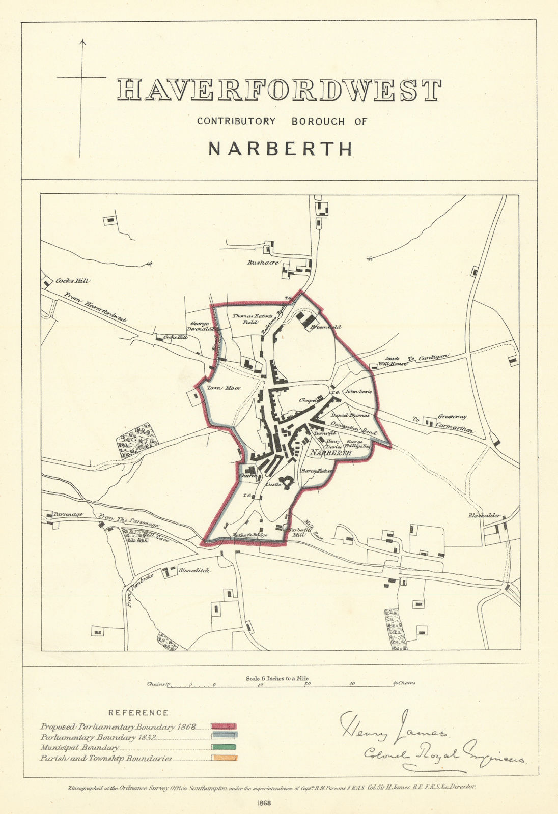 Haverfordwest Contrib'y Borough of Narberth. JAMES. Boundary Commission 1868 map