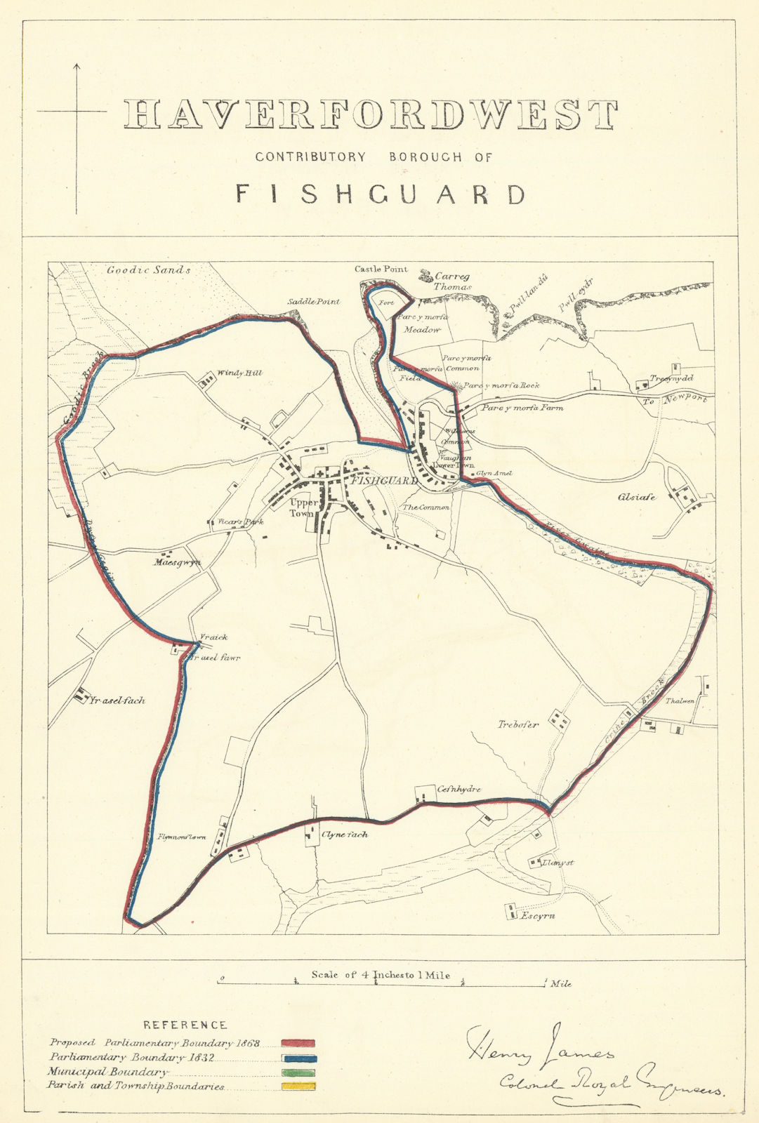 Haverfordwest Contrib'y Borough of Fishguard. JAMES Boundary Commission 1868 map