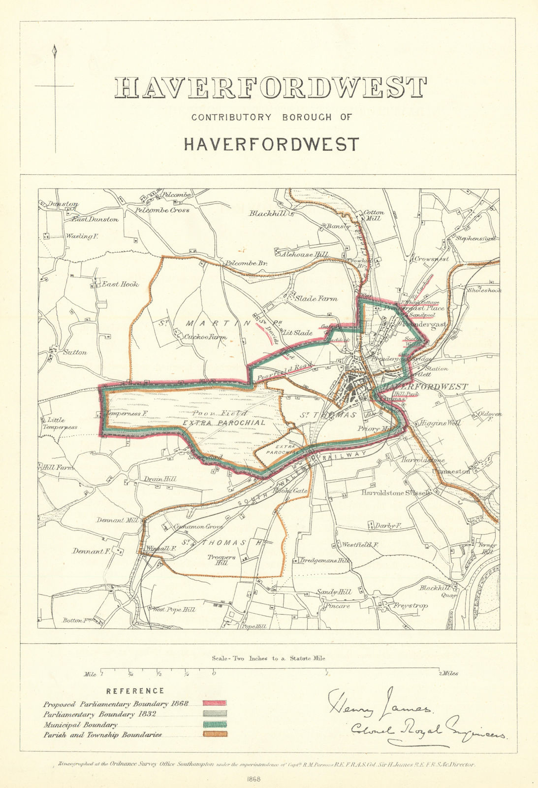 Haverfordwest Contributory Borough. JAMES. Boundary Commission 1868 old map