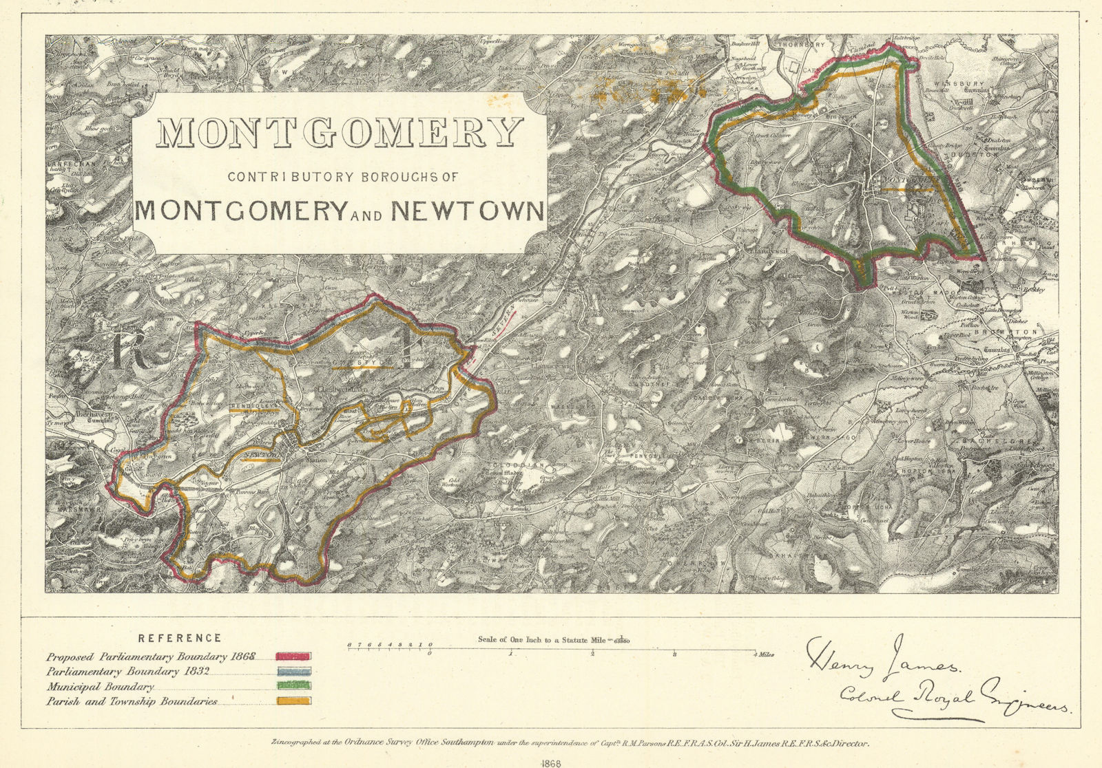 Associate Product Contrib'y Boroughs of Montgomery & Newtown. JAMES. Boundary Commission 1868 map