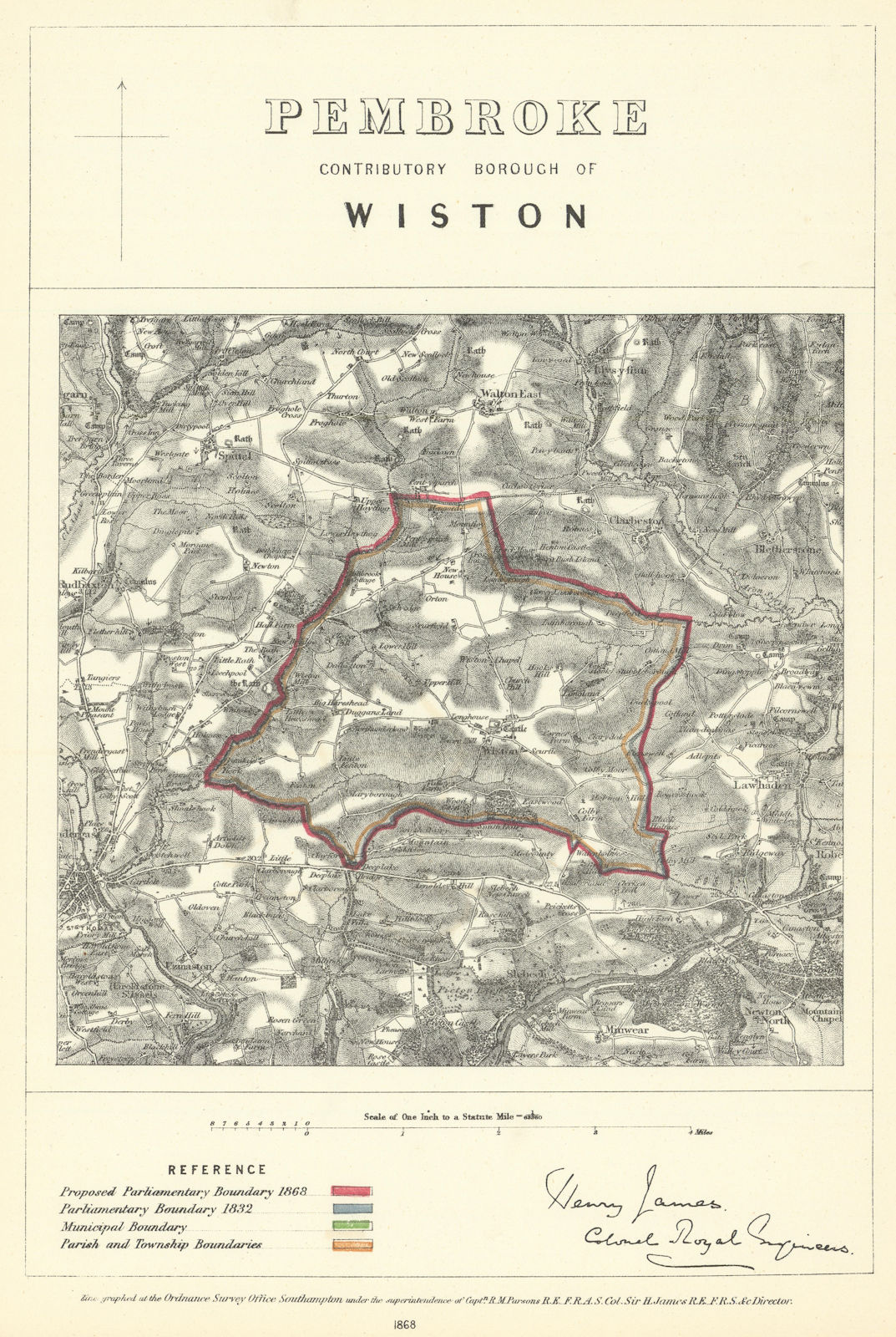 Pembroke Contributory Borough of Wiston. JAMES. Boundary Commission 1868 map