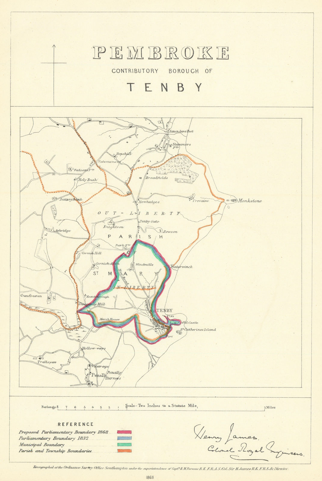 Associate Product Pembroke Contributory Borough of Tenby. JAMES. Boundary Commission 1868 map