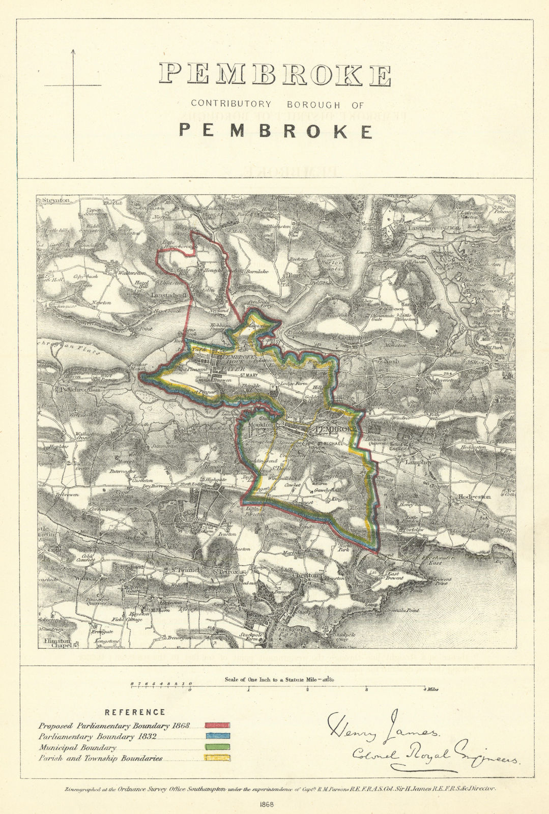 Pembroke Contributory Borough of Pembroke. JAMES. Boundary Commission 1868 map