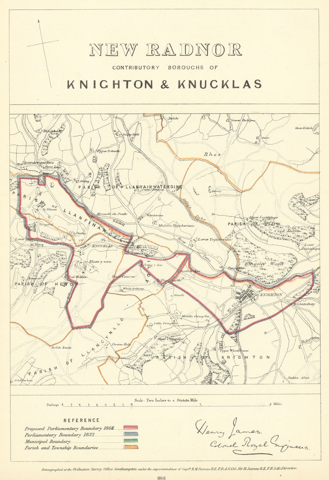 Associate Product New Radnor Boroughs of Knighton & Knucklas. JAMES. Boundary Commission 1868 map