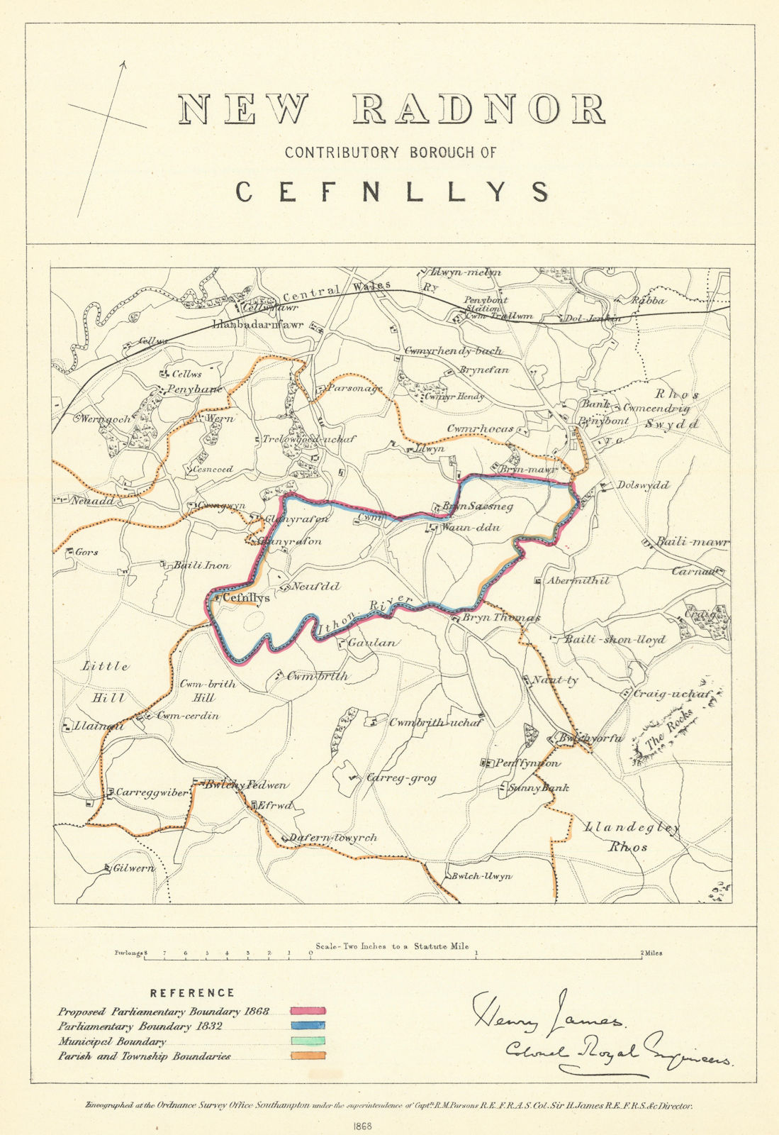 New Radnor Contributory Borough of Cefnllys. JAMES. Boundary Commission 1868 map