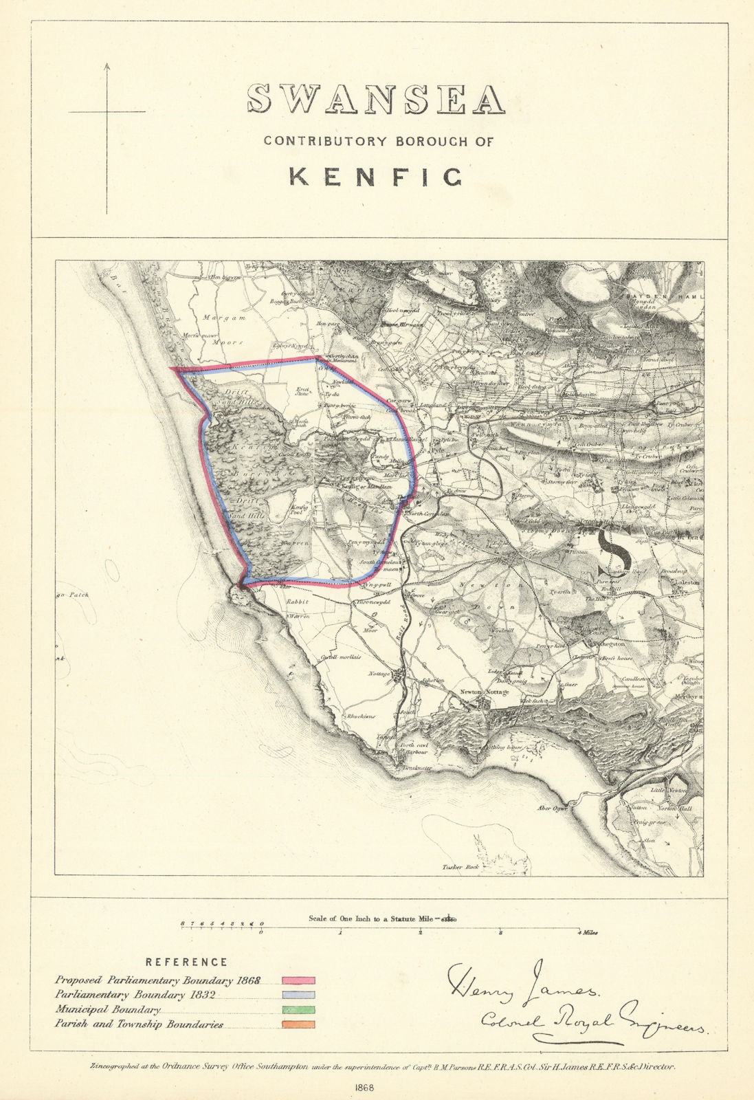 Swansea Contributory Borough of Kenfig. JAMES. Boundary Commission 1868 map