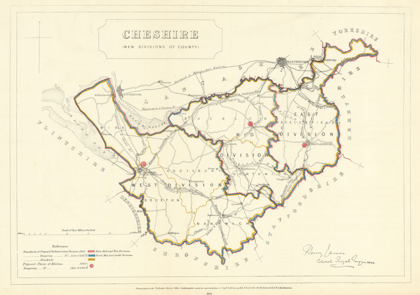 Cheshire (New divisions of County). JAMES. Boundary Commission 1868 old map