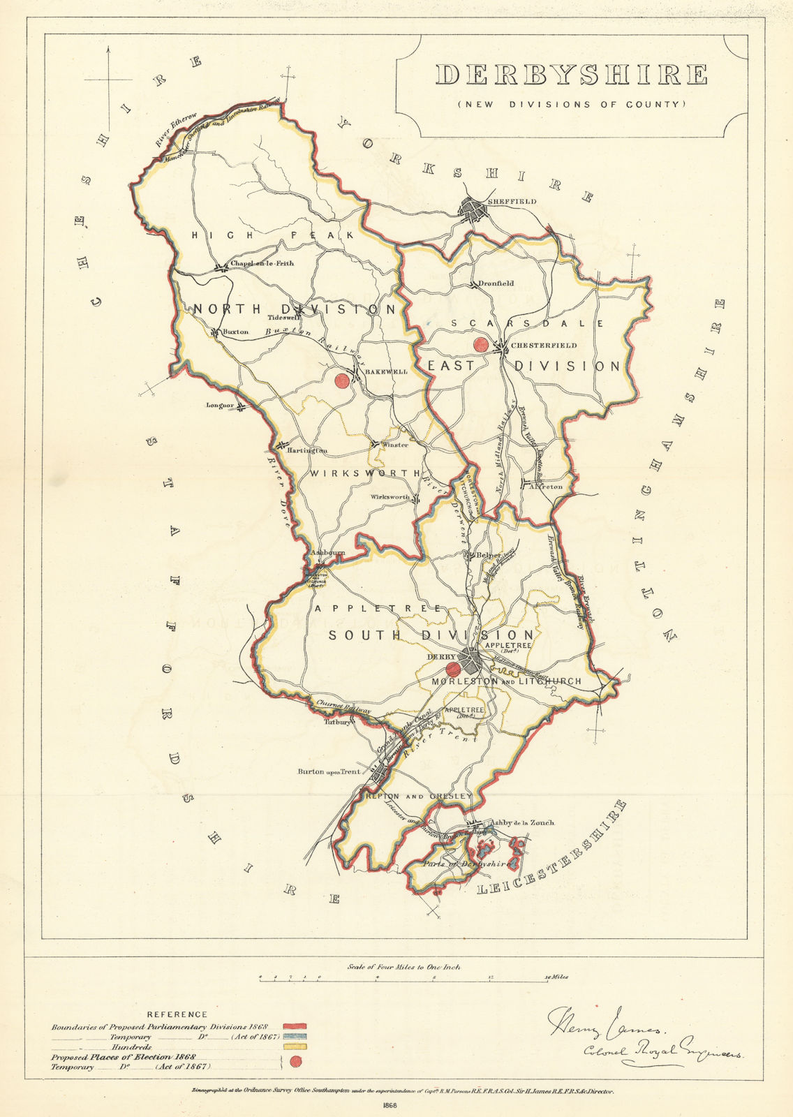 Associate Product Derbyshire (New divisions of County). JAMES. Boundary Commission 1868 old map