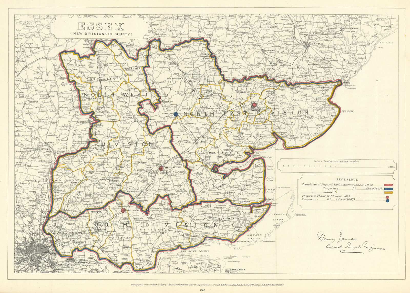 Essex (New divisions of County). JAMES. Boundary Commission 1868 old map