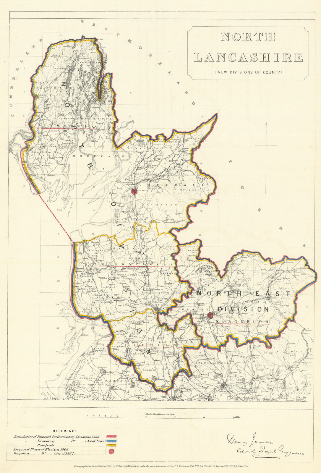 Associate Product North Lancashire (New divisions of County). JAMES. Boundary Commission 1868 map