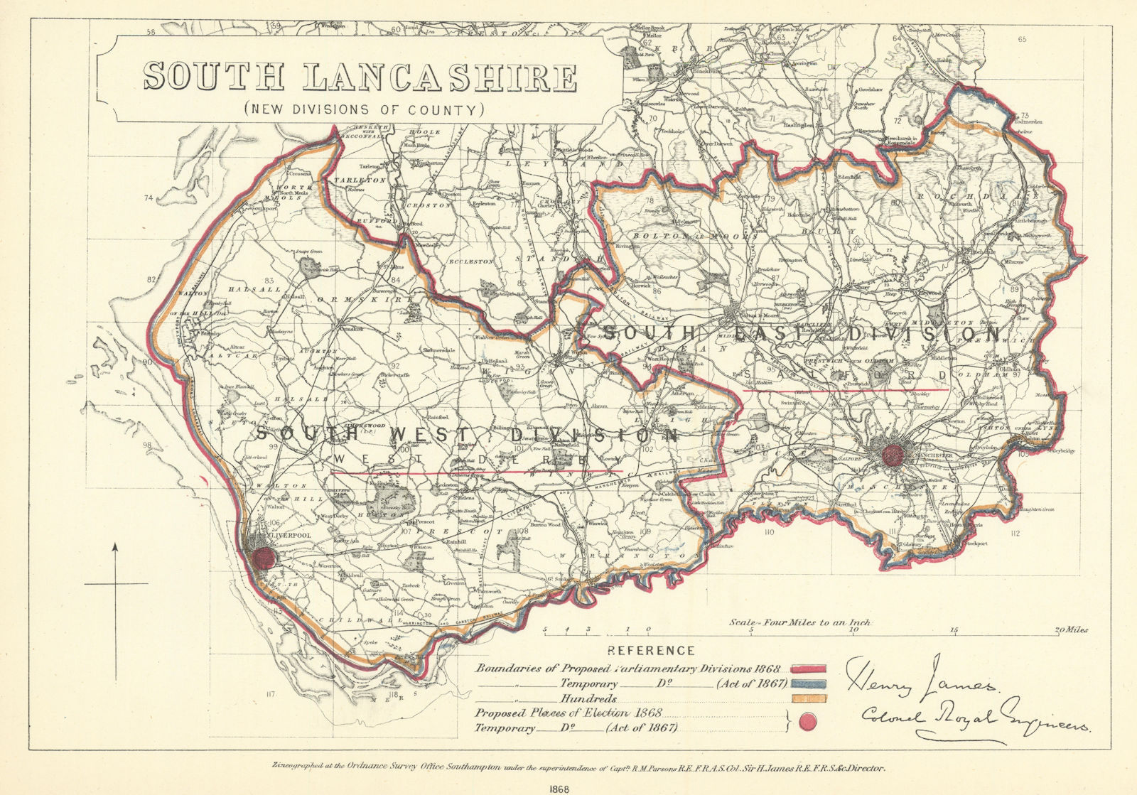 South Lancashire (New divisions of County). JAMES. Boundary Commission 1868 map