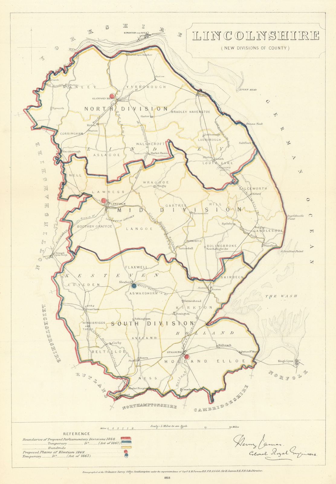Lincolnshire (New divisions of County). JAMES. Boundary Commission 1868 map