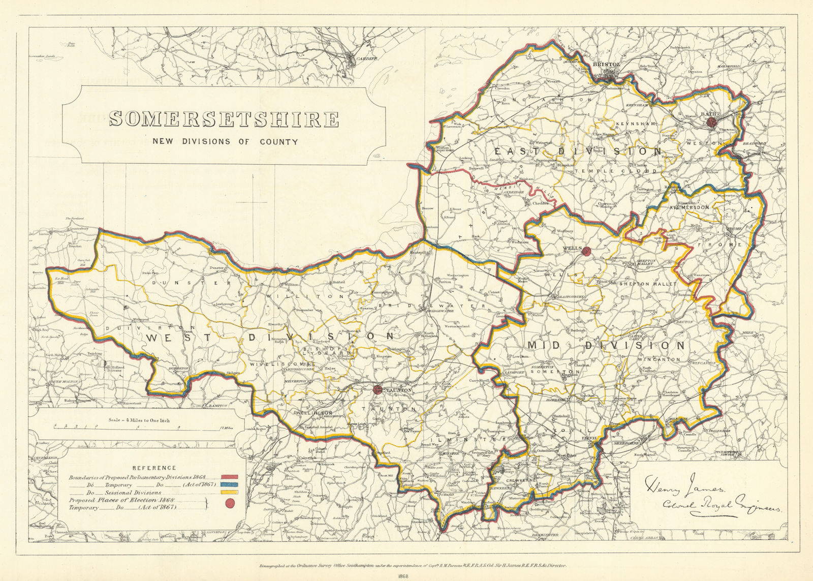 Somersetshire (New divisions of County). JAMES. Boundary Commission 1868 map