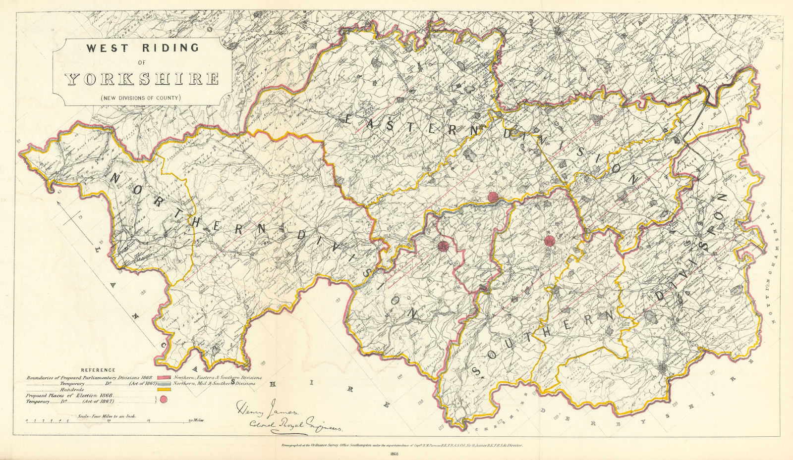 Yorkshire West Riding new County divisions. JAMES. Boundary Commission 1868 map