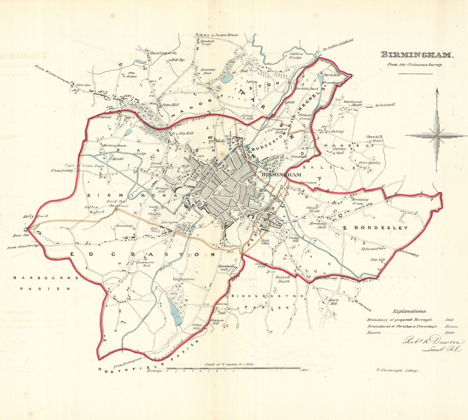 BIRMINGHAM borough/town/city plan. REFORM ACT. Edgbaston Aston. DAWSON 1832 map