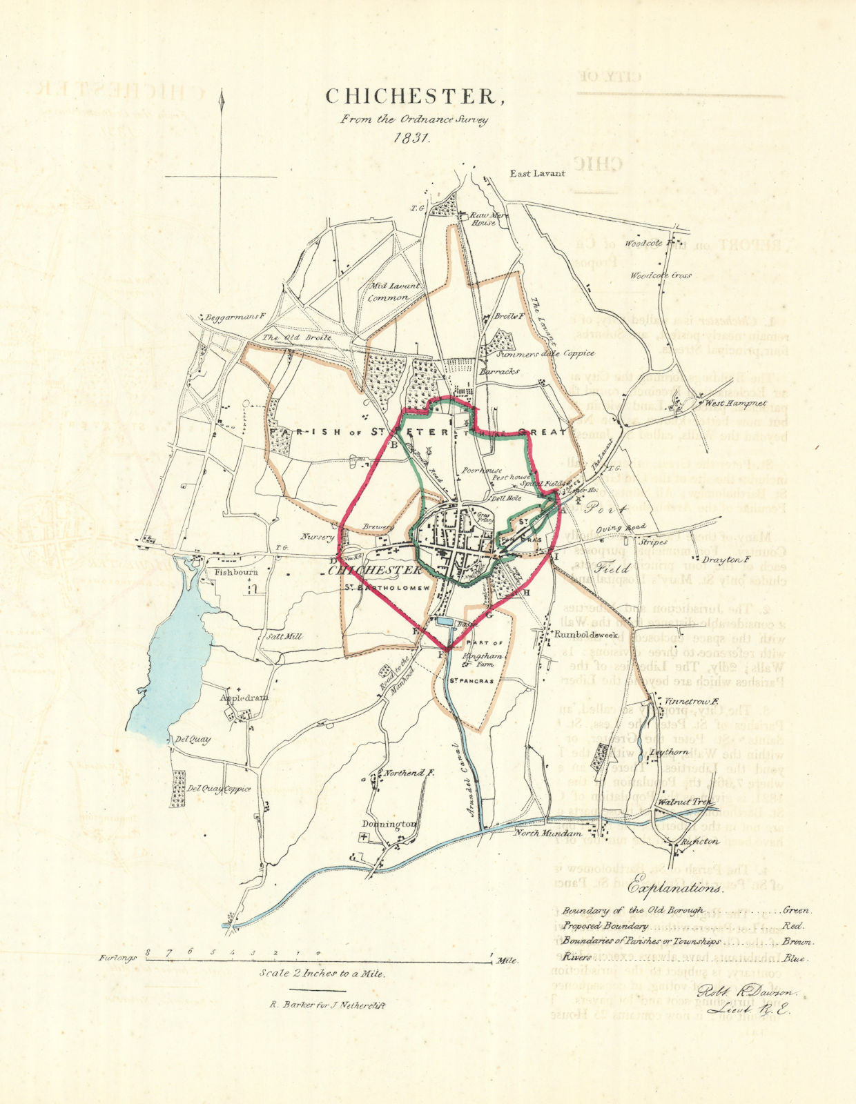 CHICHESTER borough/town plan. REFORM ACT. Fishbourne Donnington. DAWSON 1832 map