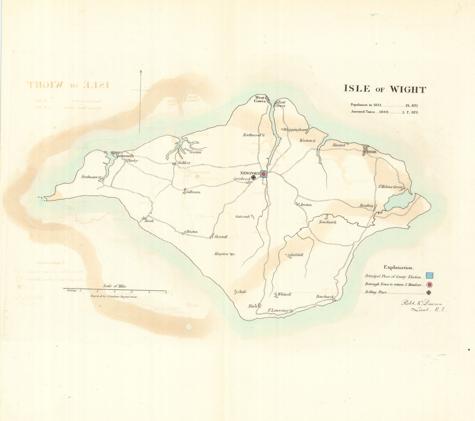 ISLE OF WIGHT borough plan. REFORM ACT. Cowes Newport. DAWSON 1832 old map