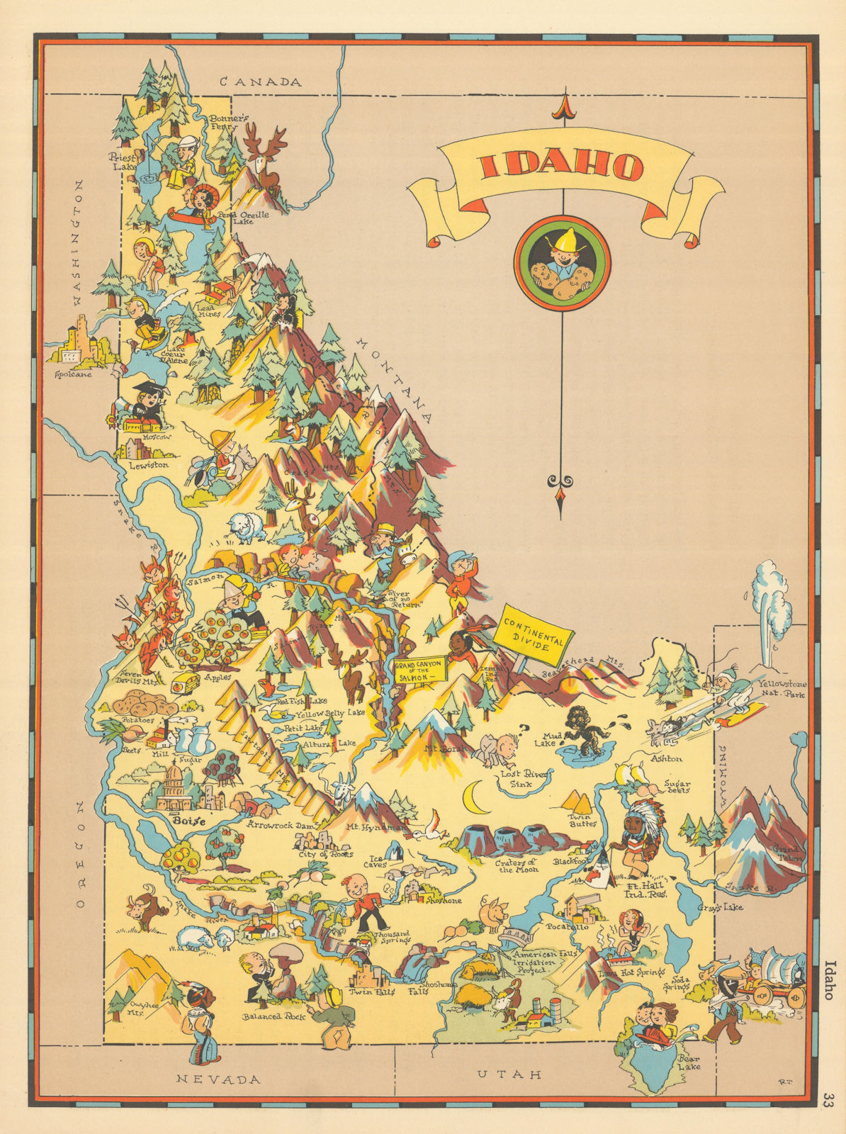 Idaho. Pictorial state map by Ruth Taylor White 1935 old vintage chart