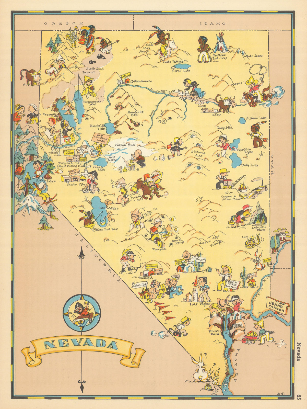 Nevada. Pictorial state map by Ruth Taylor White 1935 old vintage chart