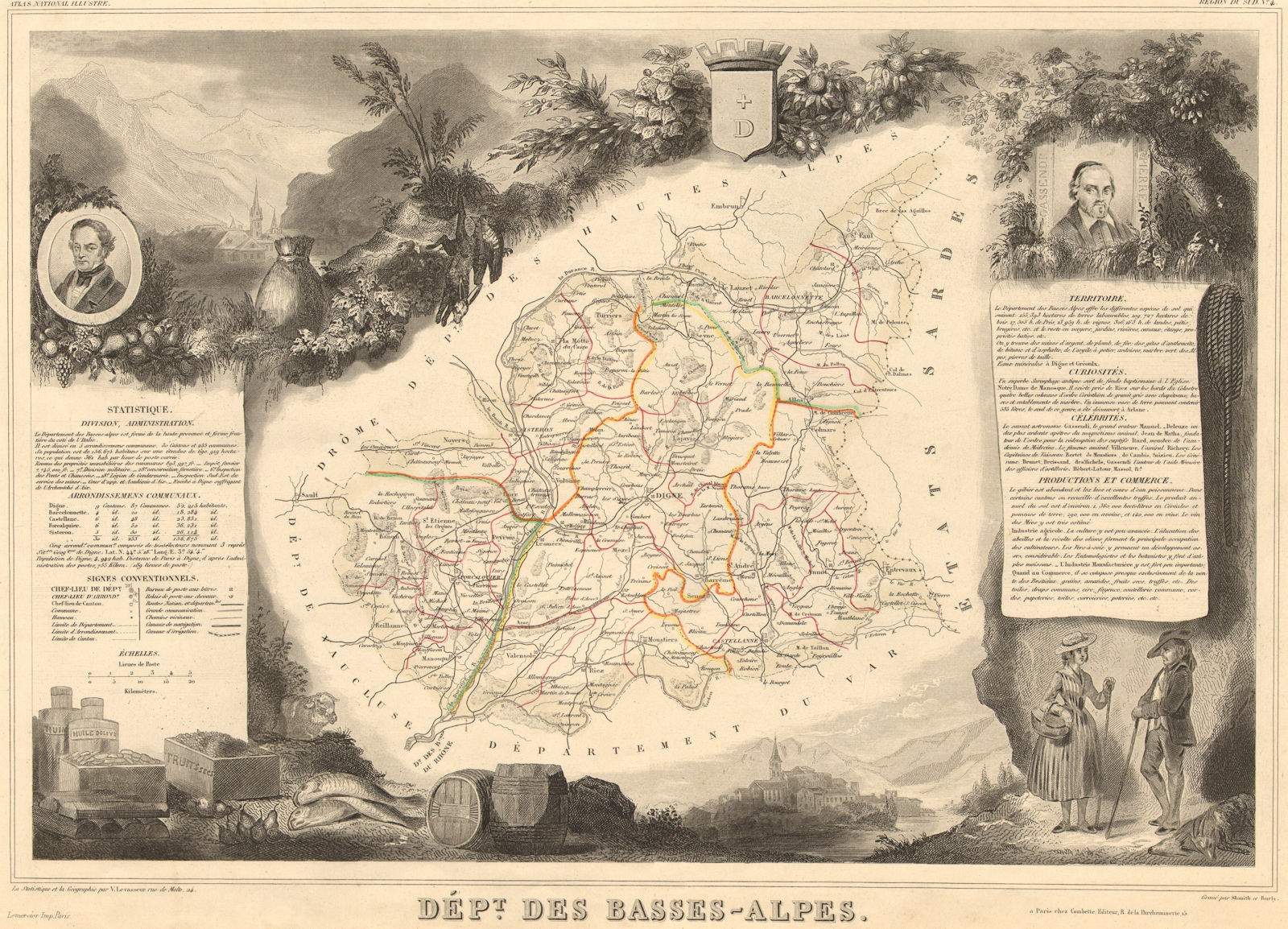 Département des BASSES-ALPES. Alpes-de-Haute-Provence. LEVASSEUR 1852 old map