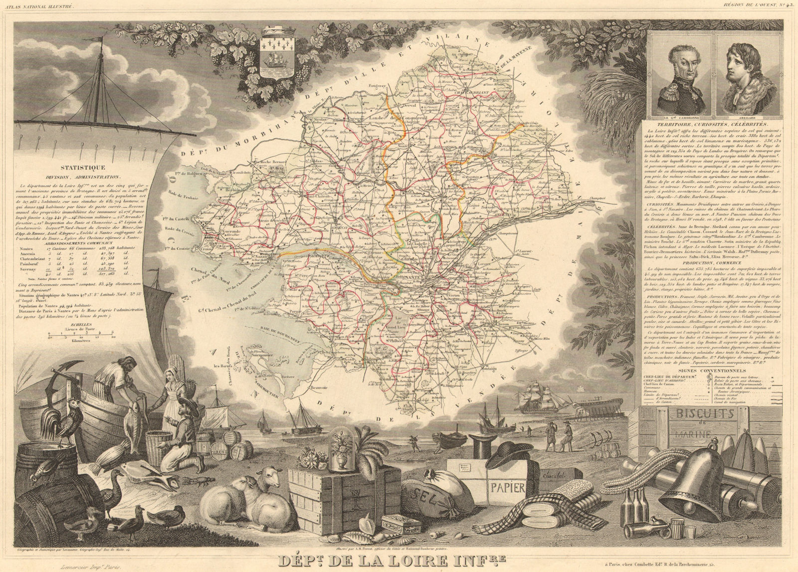 Département de la LOIRE-INFÉRIEURE. Loire-Atlantique. LEVASSEUR 1852 old map
