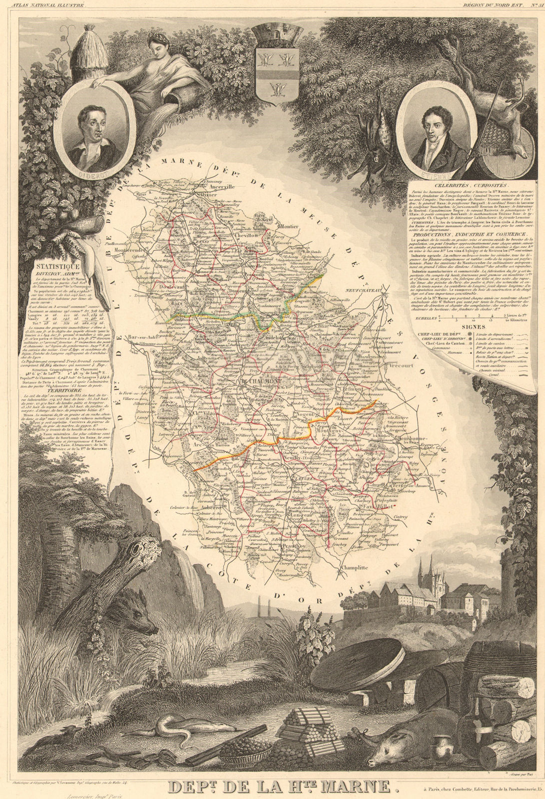 Département de la HAUTE-MARNE. Decorative antique map/carte. LEVASSEUR 1852