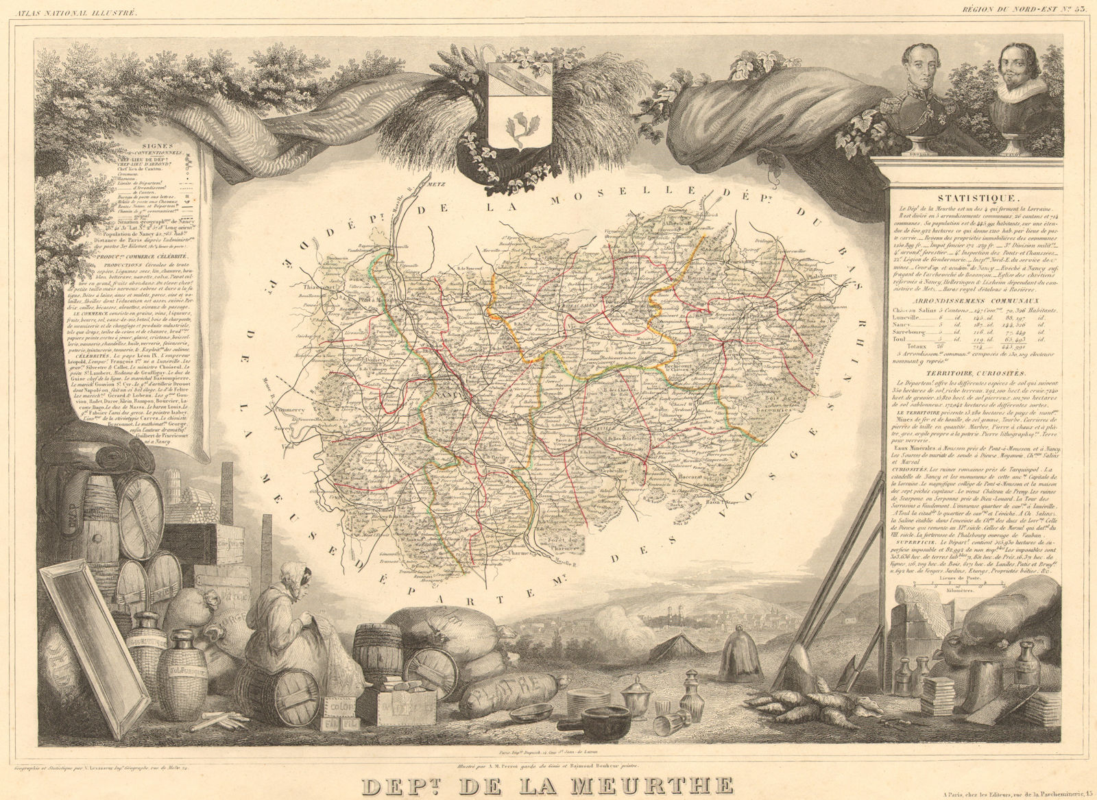 Associate Product Département de la MEURTHE. Decorative antique map/carte. Victor LEVASSEUR 1852
