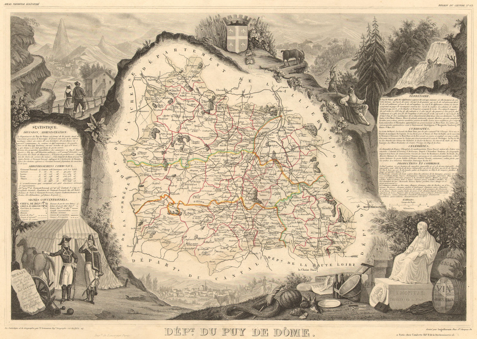 Département du PUY-DE-DÔME. Decorative antique map/carte. LEVASSEUR 1852