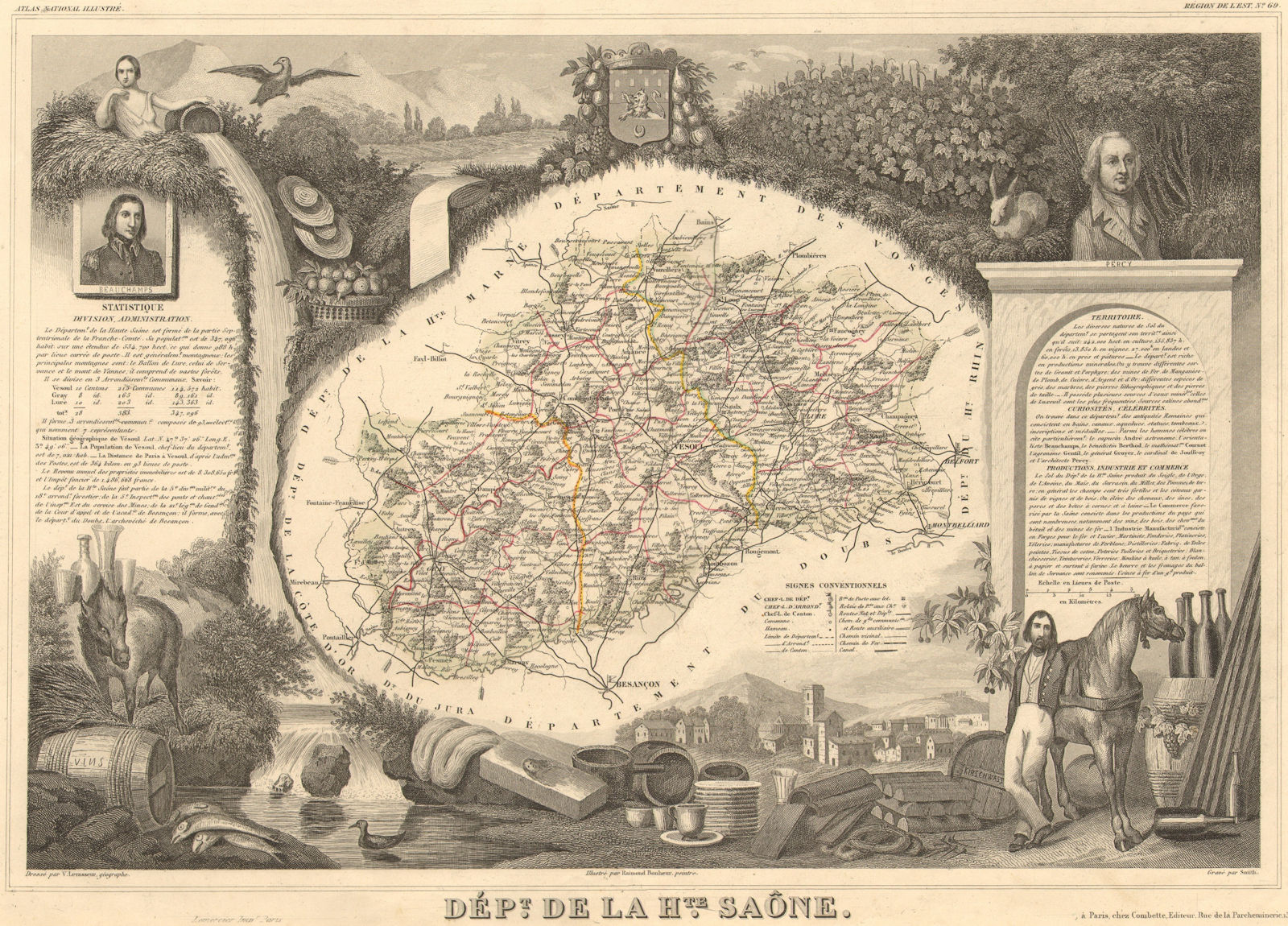 Département de la HAUTE-SAÔNE. Decorative antique map/carte. LEVASSEUR 1852