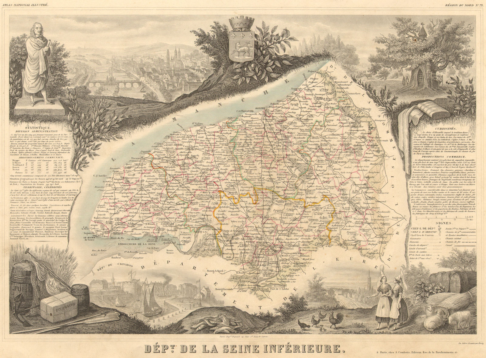 Département de la SEINE-INFÉRIEURE. Seine-Maritime. LEVASSEUR 1852 old map