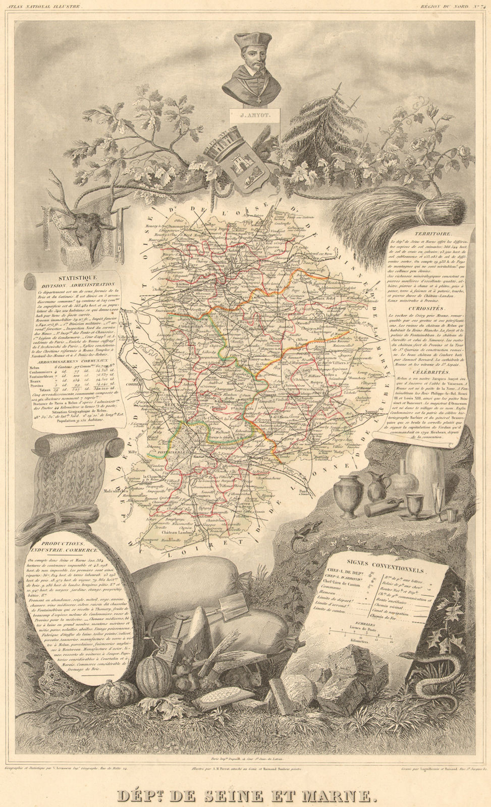 Département de SEINE-ET-MARNE. Decorative antique map/carte. LEVASSEUR 1852