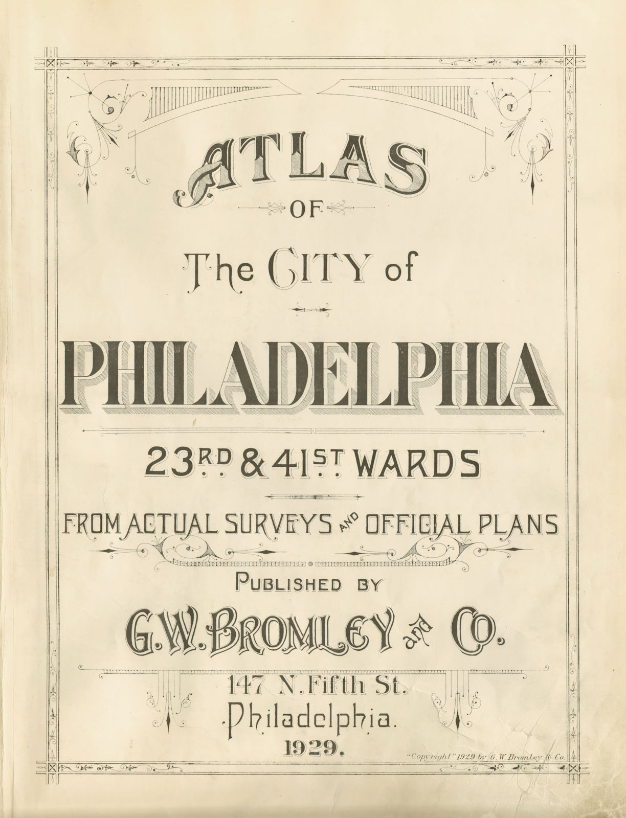 Associate Product Title Page of "ATLAS OF THE CITY OF PHILADELPHIA". BROMLEY 1929 old print